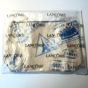 Lancome Paris Canvas Cosmetic Travel Bag Blue on Beige NEW & SEALED